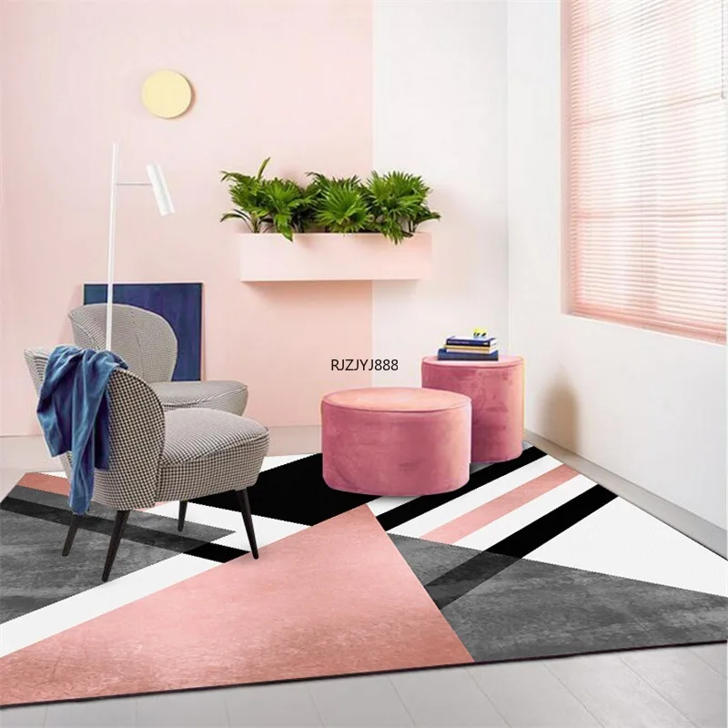 Nordic Geometric Carpet Modern Living Room Home Decoration Rug Bedroom Hallway Non Slip Mats Pink Doormats Lounge Carpet 160X230 2