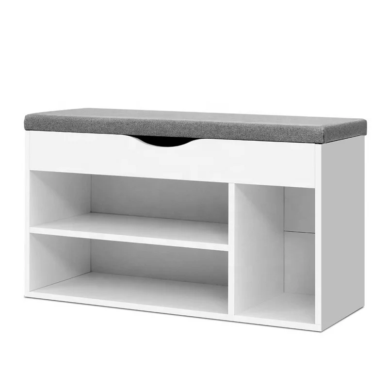

Modern Simple Shoe Cabinet Bench With Cushion Storage Rack Shelf White Cupboard