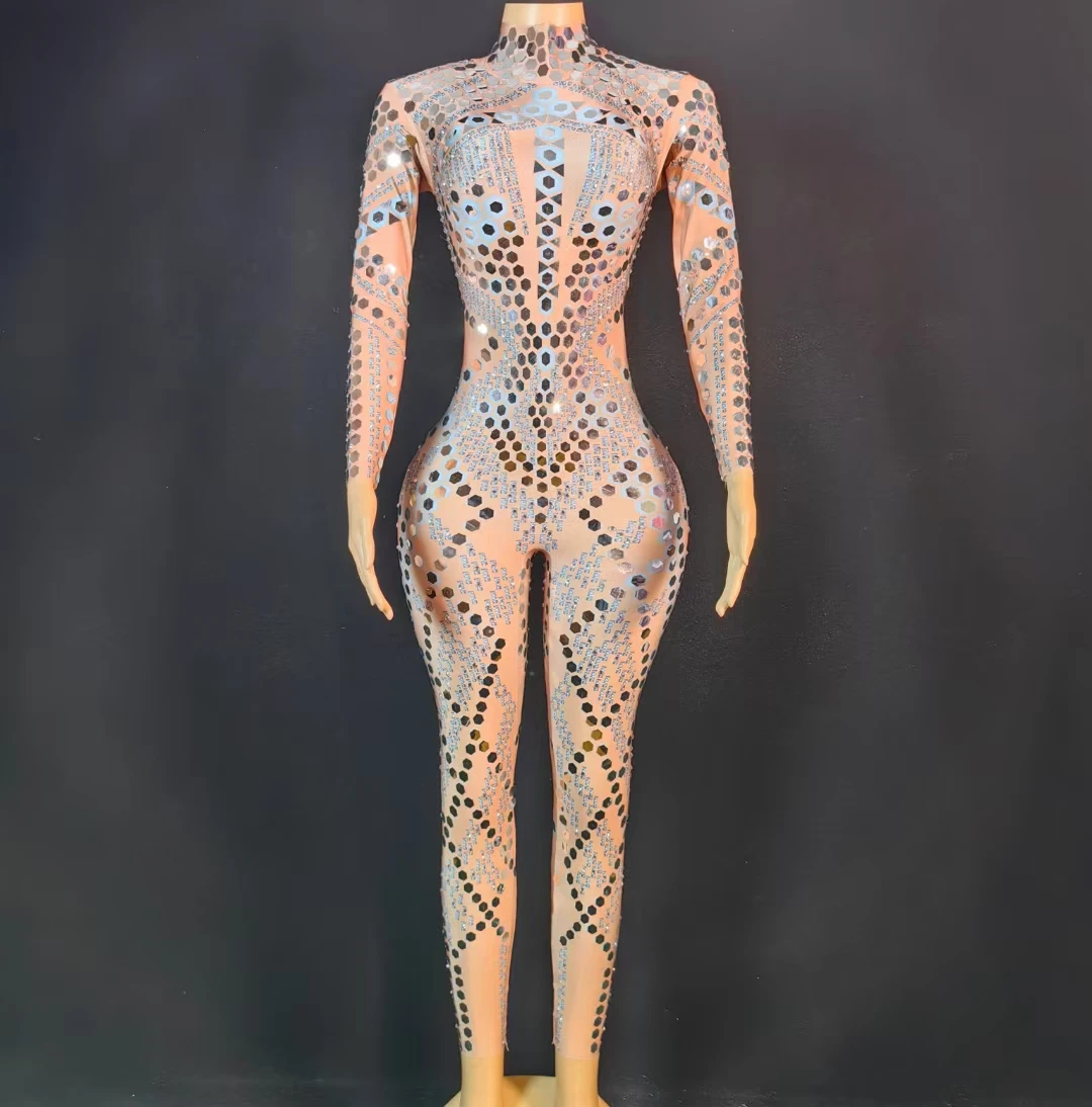 

Fashion Lady Sequin Crystal Jumpsuit Nightclub Party Prom Bodysuits Women One Piece Diamond Rompers Stage Performance Costumes