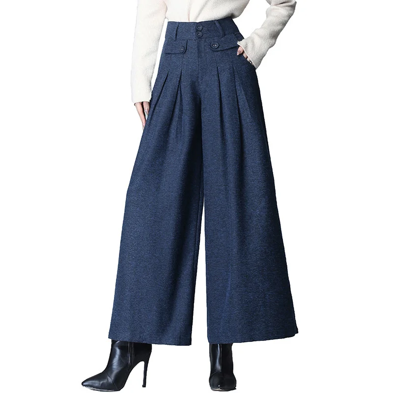 2023 Fashion Spring Autumn Woolen Wide Leg Pants Trousers Women Pleated Casual Pants Skirt Pants Straight Pants Fat Leg Pants