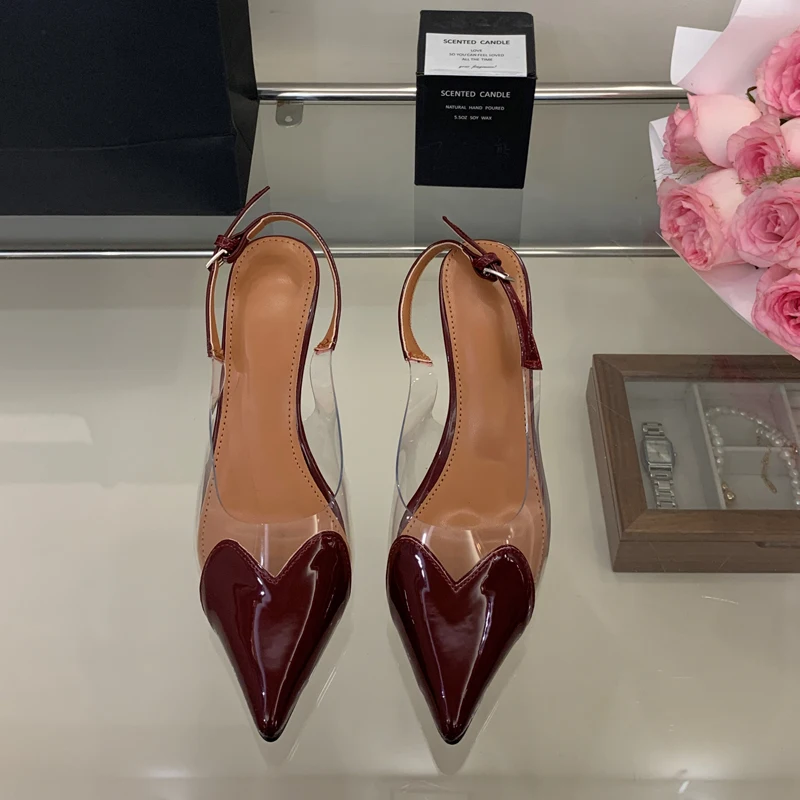 7cm or 9cm Red Pumps Women Shoes Sexy Transparent High Heels White Pumps Pointed Toe Slingback Shoes Ladies Stilettos Mujer 2025 5