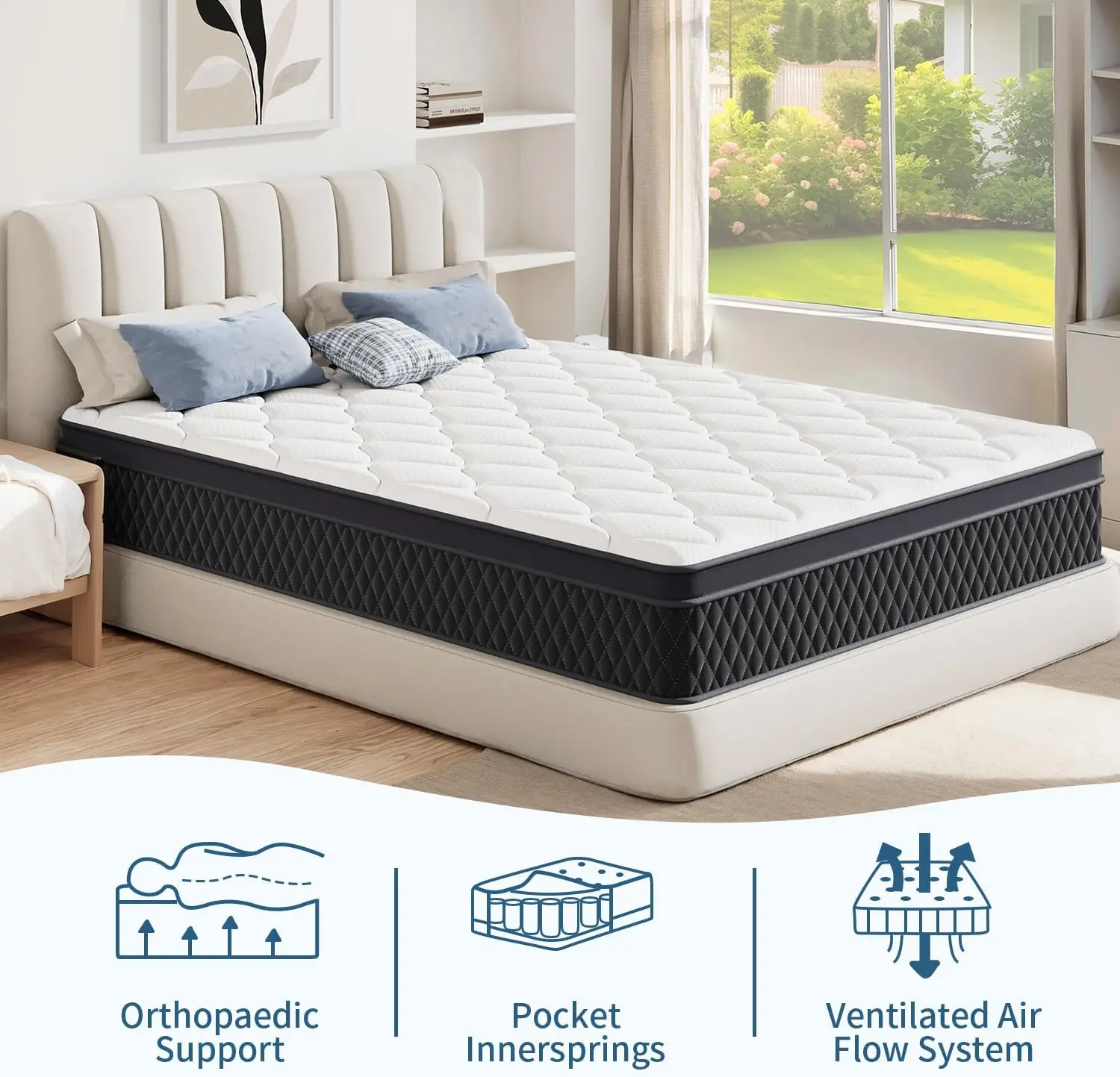 Queen Size Mattress, 12 Inch Memory Foam Hybrid Mattress, Pressure-Relieving Bed in a Box, Individual Pocket Spring 6