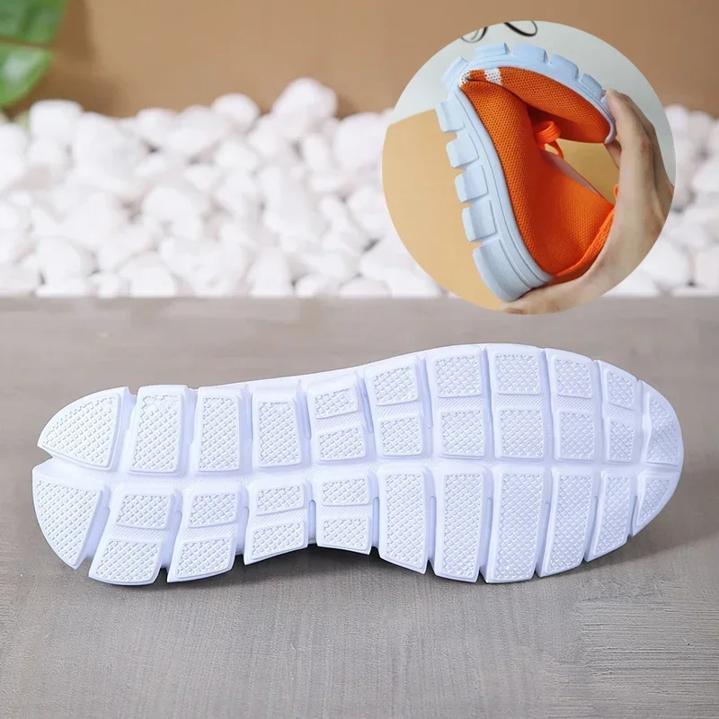 Women Shoes Women Sneakers Women Flats Casual Shoes Breathable Mesh Comfort Flats Orange Sneakers Women 2025 Autumn Lace Up Casual Loafers Shoes Soft Sole Non Slip Sports Shoes 43
