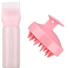 Scalp Massaging Hair Oil Applicator and Shampoo Brush (Pink 1set)