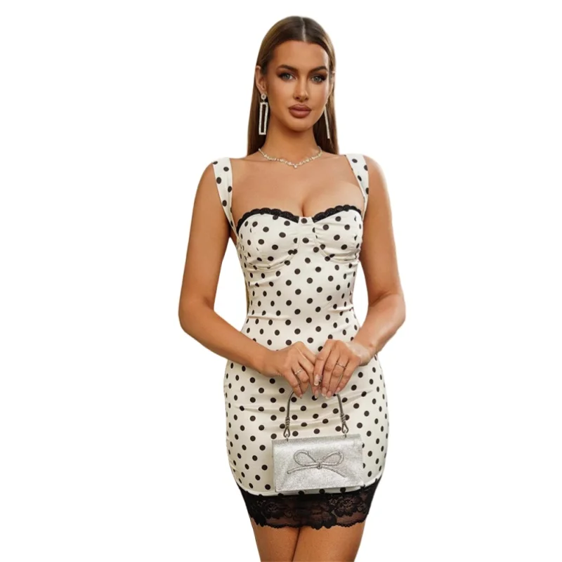 Wmstar Dresses for Women Wholesale Dot Print Sexy Fitting Backless Halter New Style Summer Holiday Sexy Bodycon Mini Dress