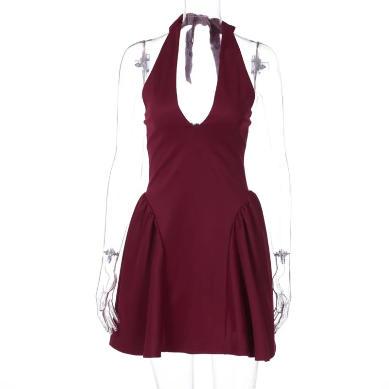 Townlike Waist Wrap A-line Pleated Dress Women Halter Mini 2024 Summer Dress V Neck Backless Nightclub Sexy Party Dresses 5