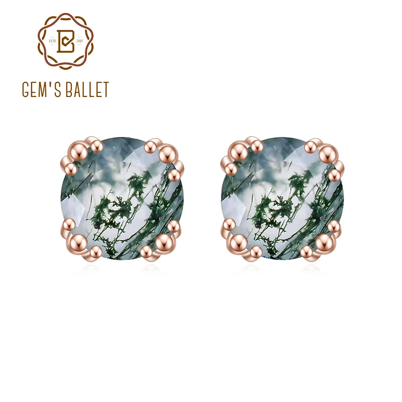 Unique 1.0Ct Round Cut Moss Agate Studs
