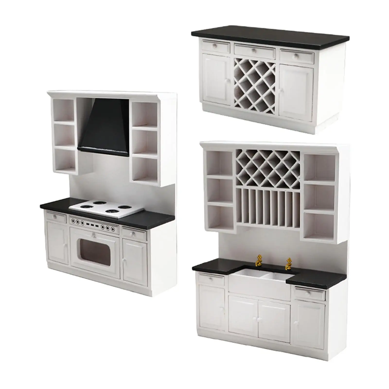 مجموعة أثاث غرفة الطعام وخزانة مطبخ بيت الدمية، ديكور منزلي بنفسك، أثاث بار صغير