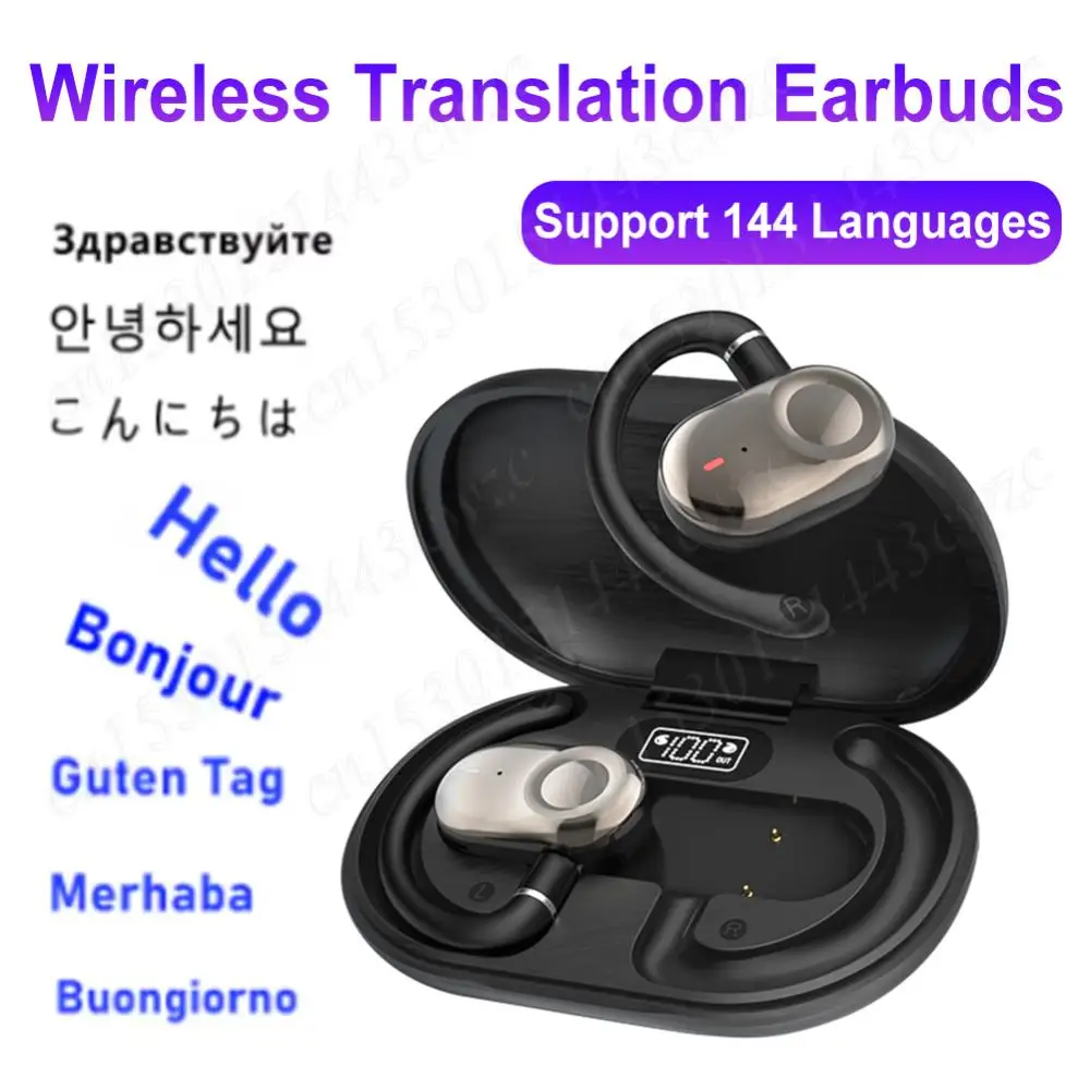 JM18 AI Language Translation Earbuds Bluetooth5.4 Translator Earbuds Two-Way Translator Device Translation Earphones for Travel