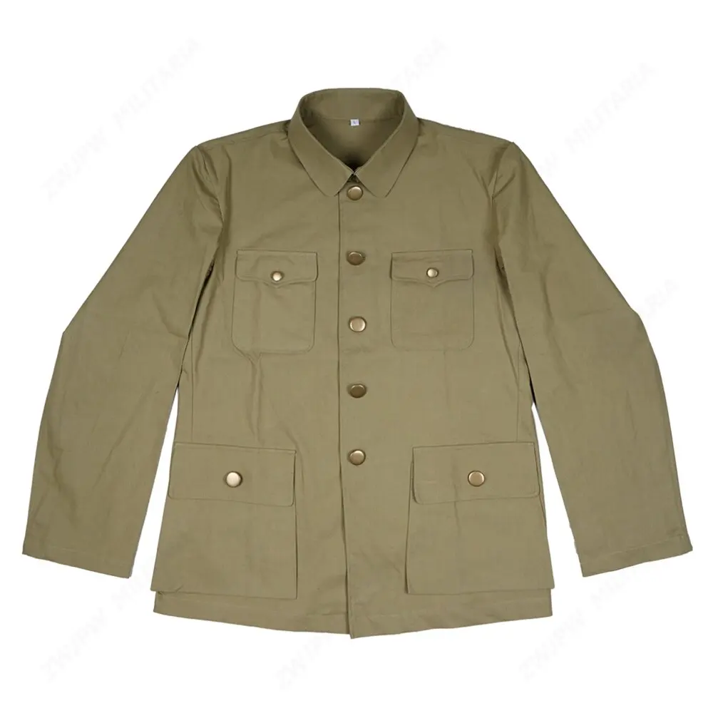 WW2 CHINA KMT MEN UNIFORM TYPE CHINESE SUIT SOLIDER JACKET ANTI-JAPANESE GRASS GREEN JACKET COPY FILM EXPORT PURE COTTON