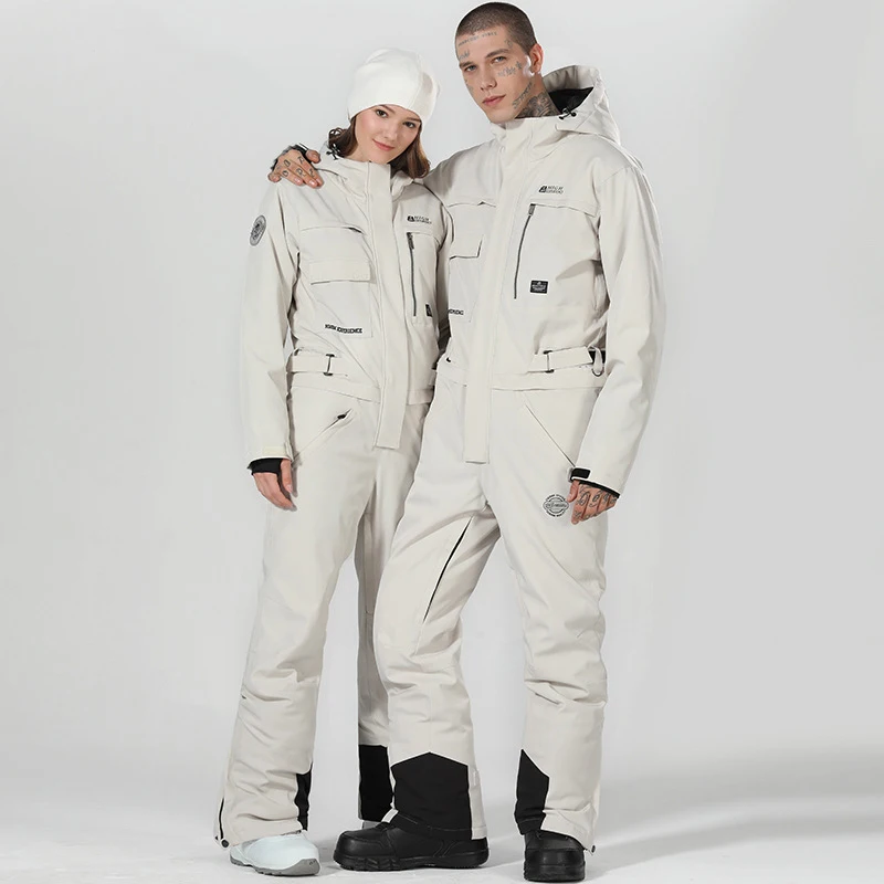 New Onepiece Ski Suit Women Waterproof Thickening Men Snowboard Jacket