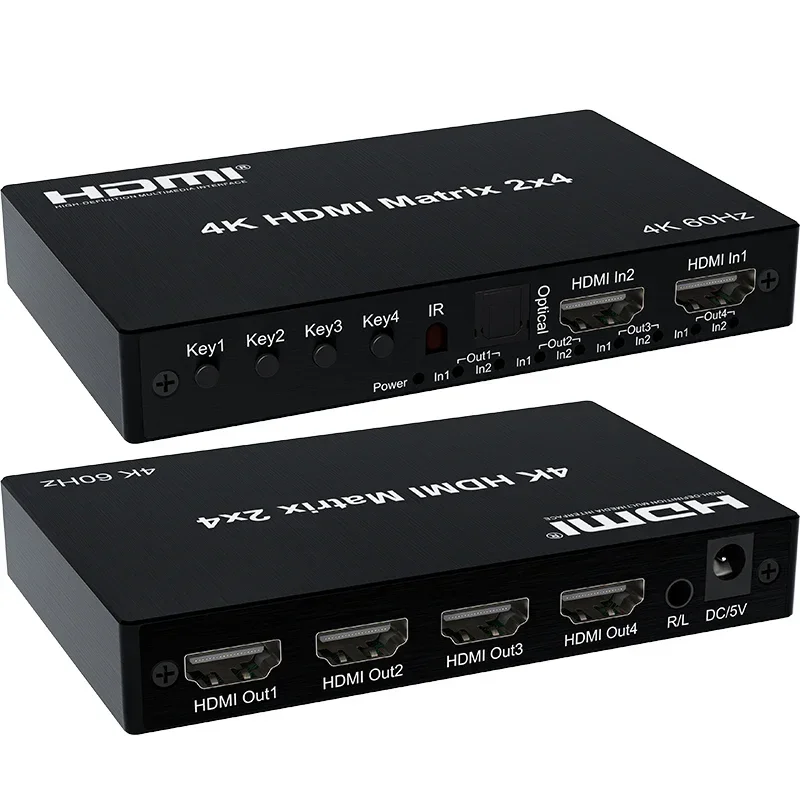 

4K 60Hz HDMI Matrix Switch 2x4 4x2 Matrix HDMI Switch Splitter 2 in 4 out with R/L Audio Extractor Video Audio Switch Converter
