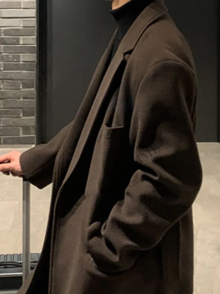 Mauroicardi Autumn Winter Long Casual Brown Black Soft Thick Warm Woolen Coat Men Sashes Luxury Designer Plus Size Overcoat 5XL 6