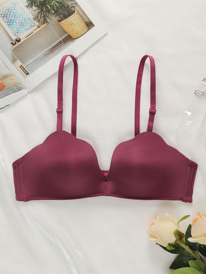 Women's sexy shell shaped bra with seamless gathering push ups and transparent shoulder straps for daily comfort underwear B2077