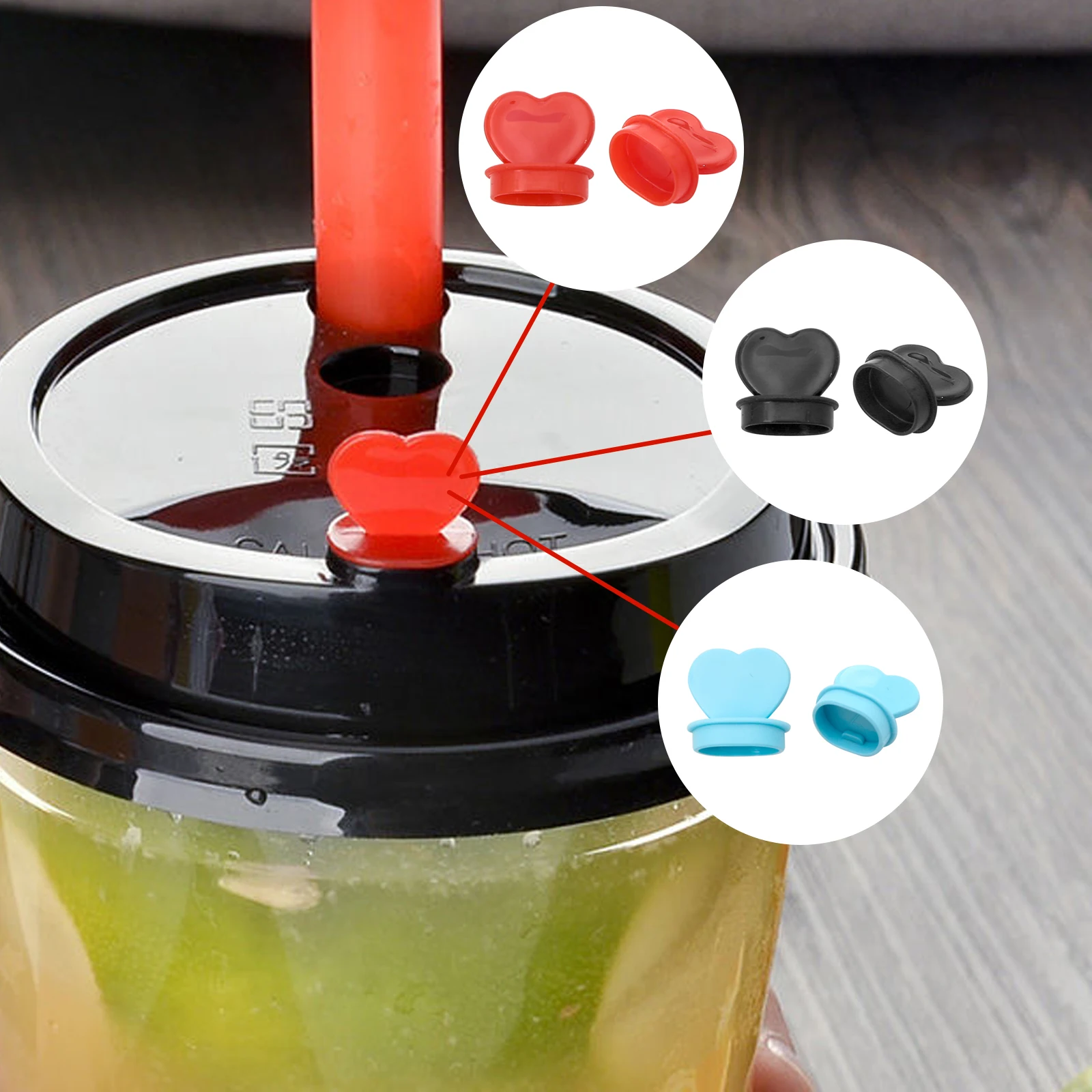 500Pcs Heart Shape Straw Cover Cap Straw Topper Circle Plug Food Grade Sipping Hole Dust Plug for Water Bottle Milk Tea Cups