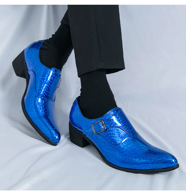 Luxus High Heel Casual Männer Mönch Strap Schuhe Blau Schwarz Gold Polieren Faulenzer Männer Kleid Schuhe Hochzeit Büro Leder Schuhe Männer – Detail 10