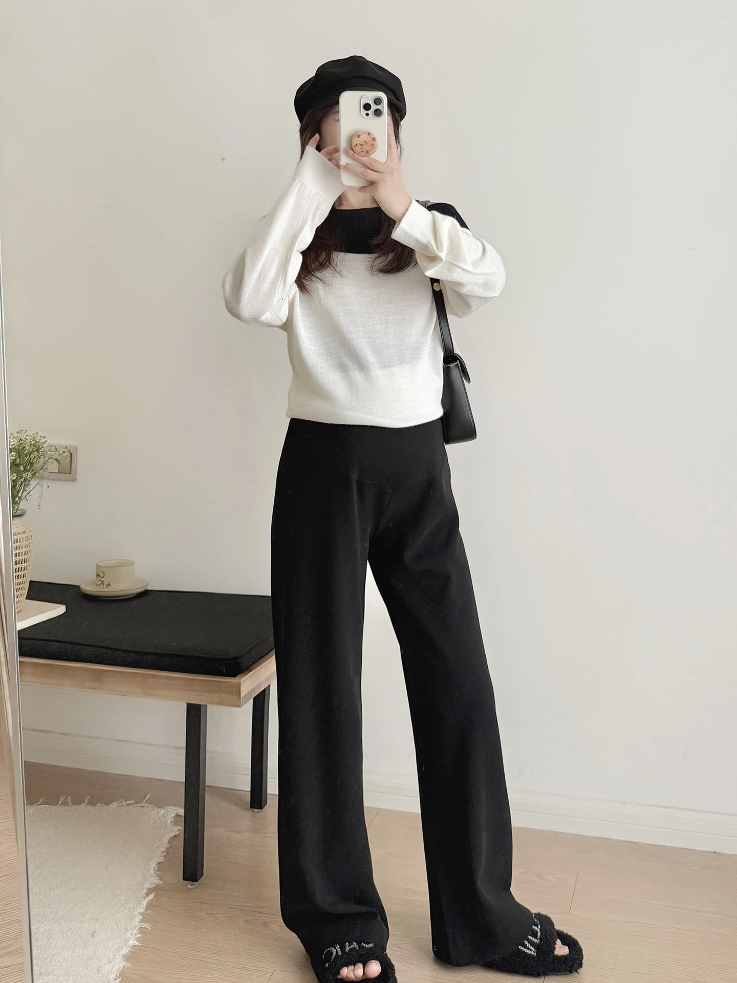 임산부 바지 봄 아우터 루즈핏 슬리밍 숏 플러스 사이즈 블랙 배 받침 스트레이트 레그 와이드 레그 롱 팬츠