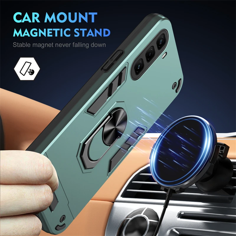 Armor Protective Case with Camera Lens Guard and Magnetic Ring Holder