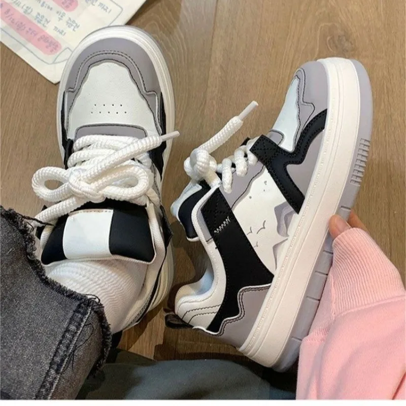 

Женские кроссовки на шнуровке, Вулканизированная подошва, повседневная спортивная обувь, на платформе, для бега, весна-осень