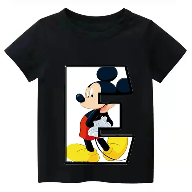 thumbnail image 1 of Camiseta de algodón con combinación de letras y nombre personalizado de Disney para niños, camiseta de manga corta con fuente ABCDE de Mickey Mouse, 1 of 5