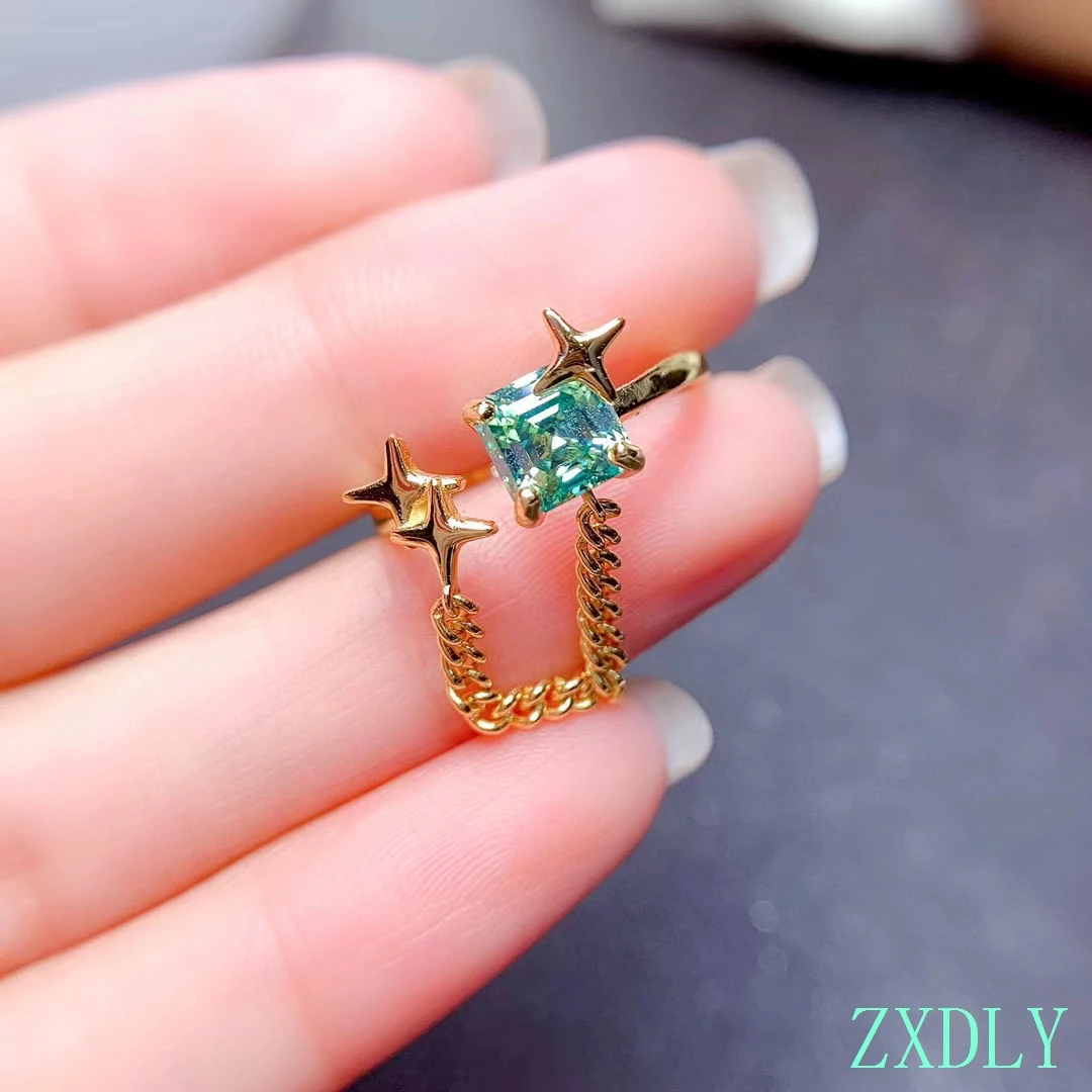 

Newest Design Women Ring Moissanite Ring With Chain Adjustable Size 925 sterling Silver Party gift