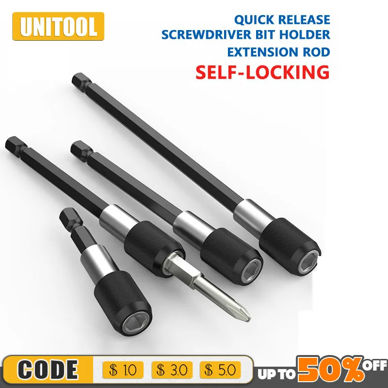 

1pc 60-150mm 1/4" Drill Bit Holder Quick Release Screwdriver Bit Holder Extension Rod Self-locking Connect Hex Shank