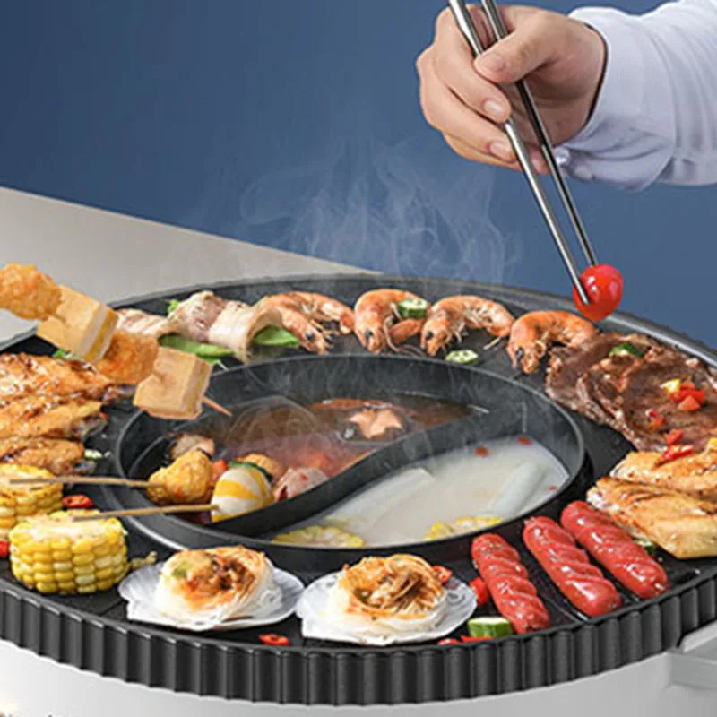 Dish Bbq Hot Pot Barbecue Electric Double Lamb Soup Home Chinese Hot Pot  Multifunction Bread Fondue Chinoise Kitchen Appliances - AliExpress