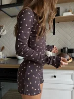 Huhugirl Print Playsuits For Women Fashion Sexy Cute Long Sleeves V-Neck Sheath Bodycone Sleepwear Romper Female Slim Fit Casual - Image 6