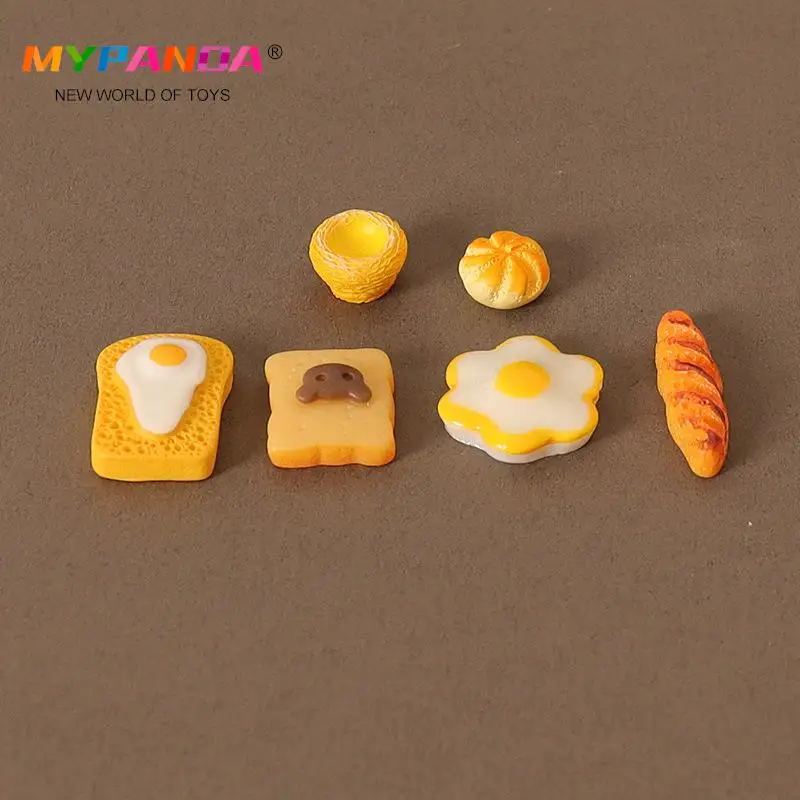 

1Set 1:12 Dollhouse Miniature Food Dinner Plate Milk Bread Fruit Egg Tart Fried Egg Tray Model Kitchen Doll House Accessory