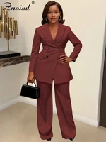 Znaiml طقم بدلة بليزر نسائي غير رسمي معاطف ضيقة بأكمام طويلة وسراويل مستقيمة قطعتين ملابس عمل أنيقة للمكتب والخريف 3