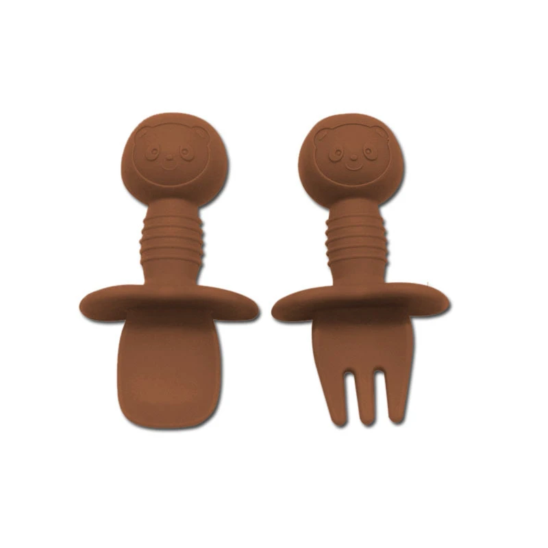 Children's Bear Fork Spoon Set Baby Eating Training Silicone Spoon Baby Complementary Food Tableware Spoon silicone cutlery set learning spoons fork spoon set baby cutlery