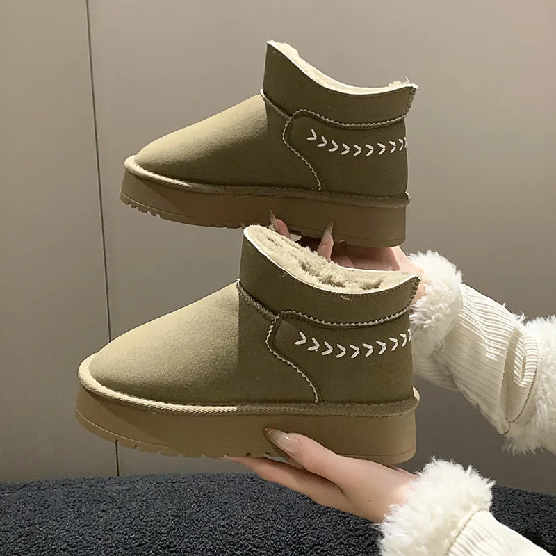 

Женские кожаные ботинки на плоской подошве, женская обувь, австралийская зимняя обувь с круглым носком, низкие зимние ботильоны 2023 года в стиле "Лолита"