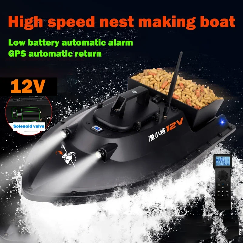 Barco RC Para Cebo Con GPS Y Luces LED Nocturnas – Alcance 500m, Capacidad 2kg, Velocidad Ajustable Y Batería Dual De 15600 MAh Para Pesca En Agua Dulce Y Surf