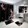 4pcs Modern style printing Shower Curtain Set With 12 Hooks, Anti-Slip Bathroom Mat, U-Shaped Toilet Rug, Bathroom Curtain Set 3