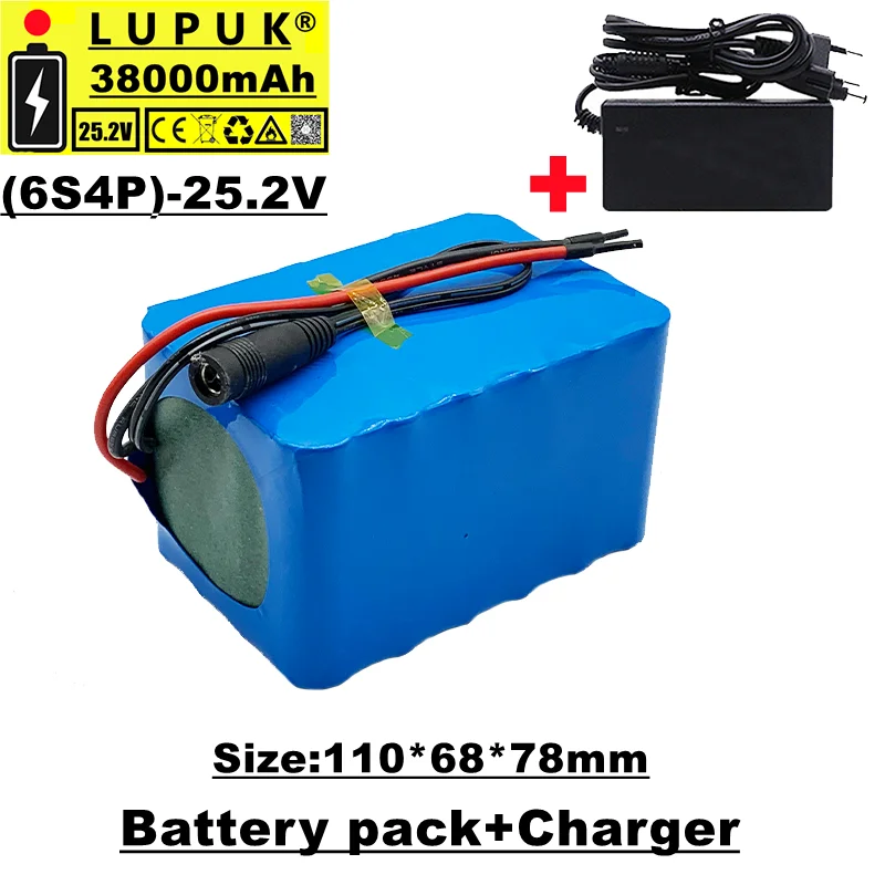 

Lupuk - 24V Lithium Ion Battery pack, 6s4p 25.2v 38Ah, for electric bicycle Engines, built - in BMS protection,Sell with charger
