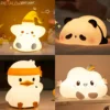 Night Light Cute Animal Panda Rabbit Duck Lovely Silicone Lamp Cloud Star Christmas Gift for Kids USB Recharge Warm Soft Light 1