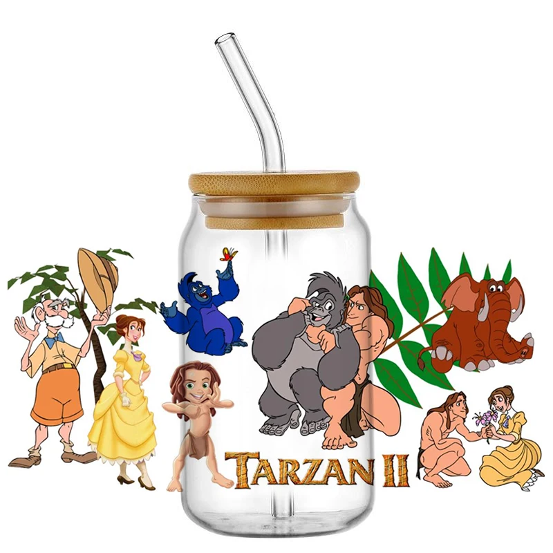Miniso Cartoon Tarzan 3D Decal Cup Washable Transfer Sticker DIY 16oz Libbey Glasses UV DTF Cup Wrap