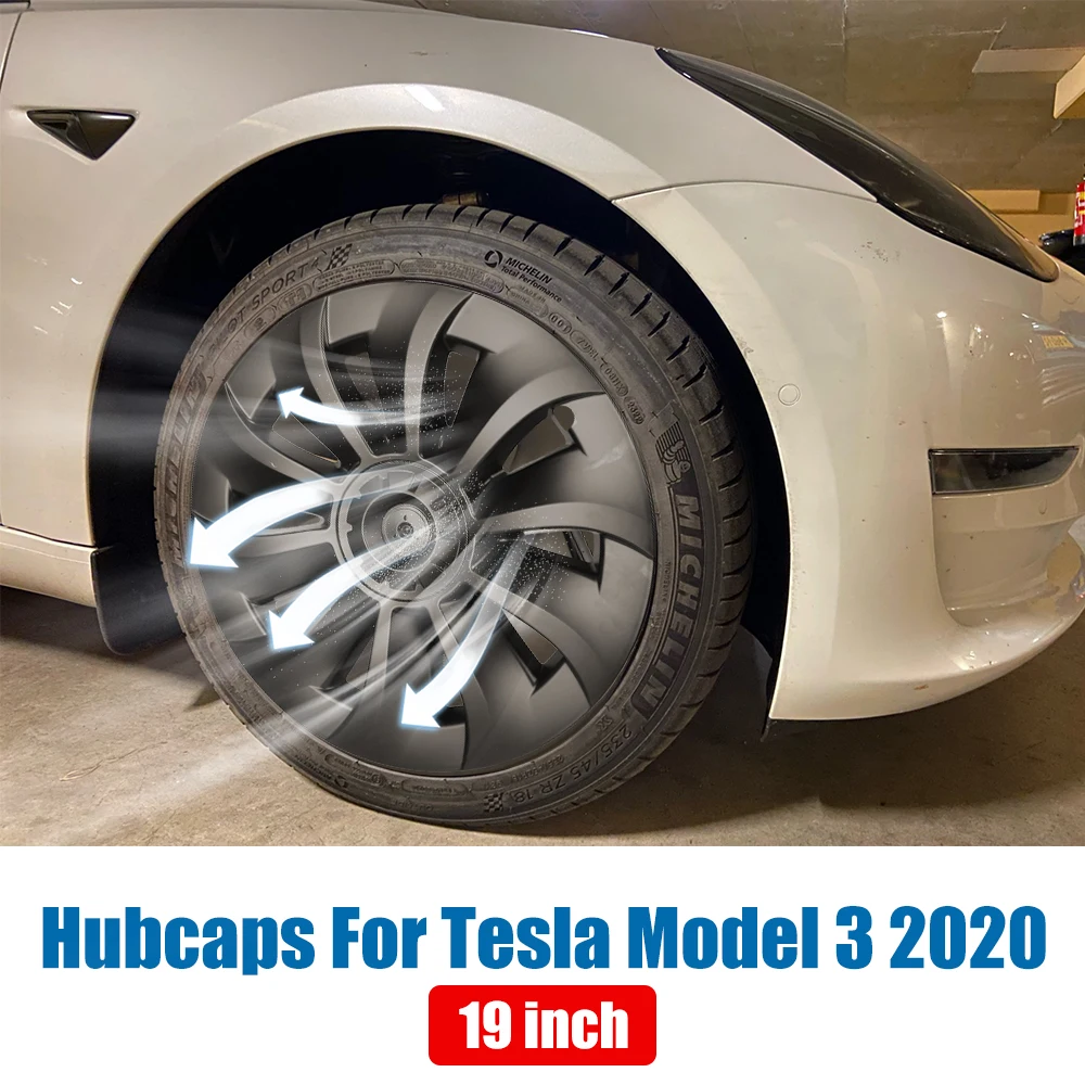 Full Rim Cover Hub Cap Replacement Wheel Cap Set For Tesla Model 3 2020