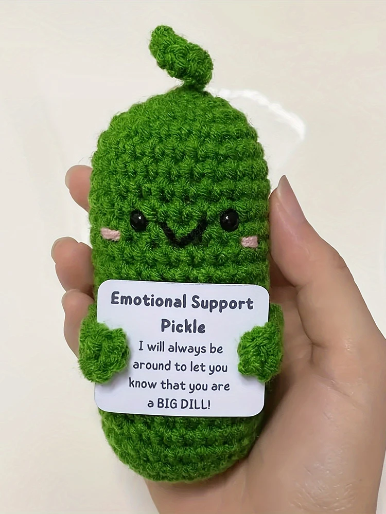 Cute Handmade Plush Doll Knitted Cucumber D&eacute;cor with Positive Message Valentine's Day New Year Birthday Gift for Kid and Couples plush toys