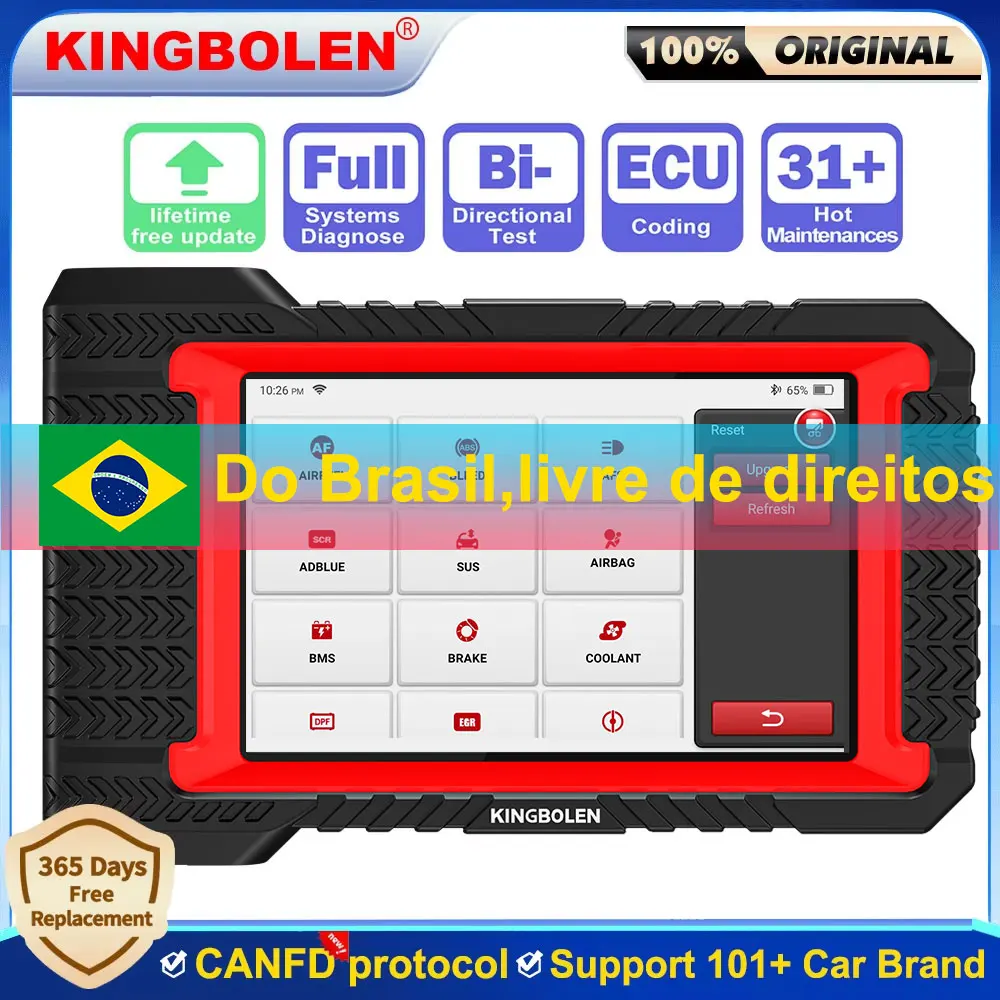 Atualização gratuita vitalícia da ferramenta de diagnóstico de sistema completo KINGBOLEN K7 com 28 funções de reinicialização, codificação de ECU, CANFD bidirecional, similar ao CRP919E BT