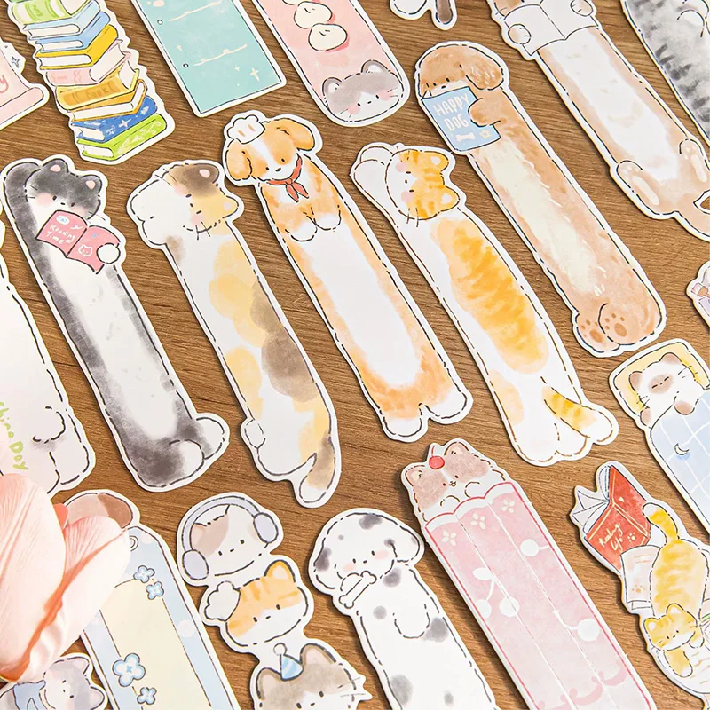 30Pcs/Pack Cute Cat Dog Series Bookmark Paper Cartoon Animals Marks Book Reading Item Creative Gift for Kids Children Stationery