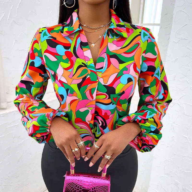 

Casual Loose Printed Shirts For Women 2023 Autumn Vintage Women's Oversized Shirts And Blouses Fashion Elegant Youth Female Tops