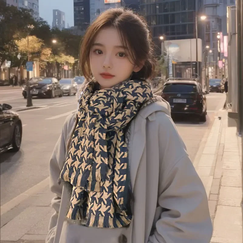 

Korean Winter Warm Knitting Scarf for Women Design Solid Elastic Knitted Scarves Female Bandana Thick Neckerchief Shawl T684