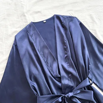 أزياء المرأة ليلة رداء الخامس الرقبة مثير حبل من الحرير مع حزام قصير الساتان كيمونو رداء ملابس خاصة البشكير وصيفه الشرف روب للنوم 3
