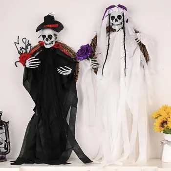 1PC Skeleton Haunted House Props Pendant Ghost Bride Groom Rattan Ring Garland Party Dress Up Decoration Supplies
