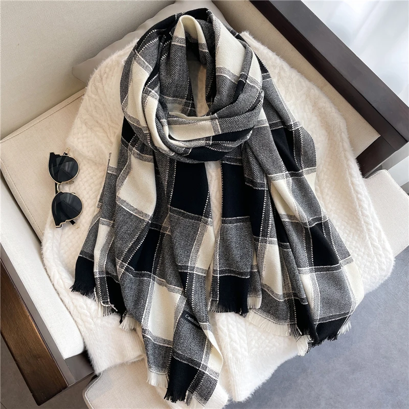 

Designer Plaid Cashmere Winter Warm Shawl Scarf Women Pashmina Print Scarves Wraps Long Foulard Female Echarpe with Tassel 2022