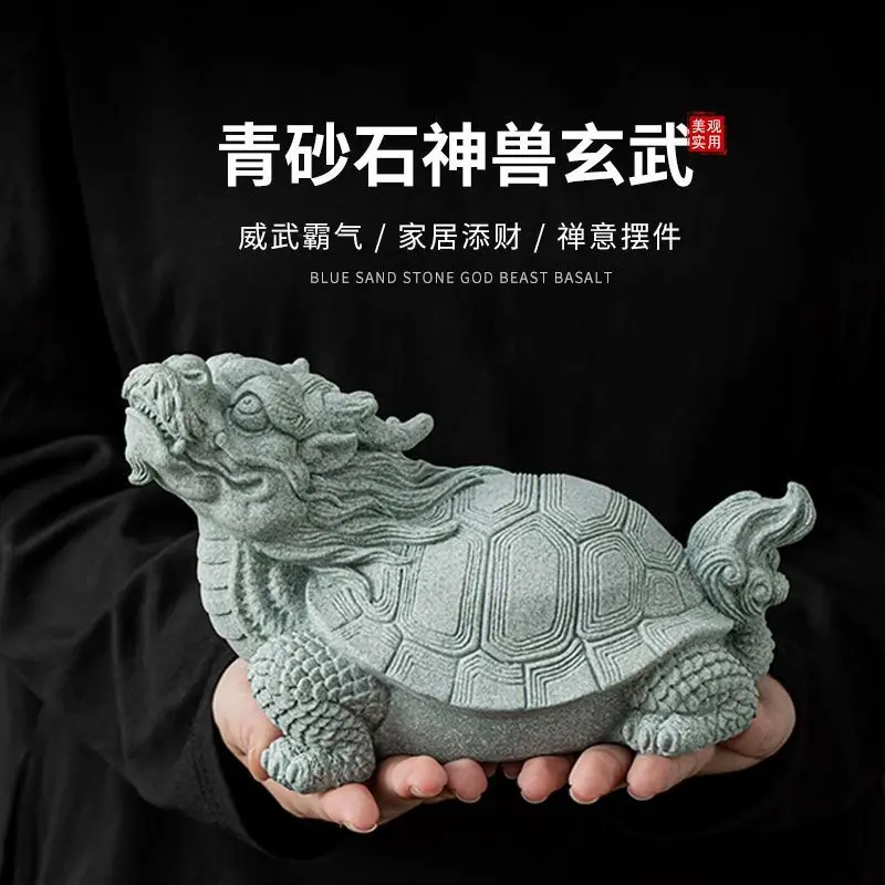 

Chinese style green sandstone lucky dragon turtle ornaments creative living room study tea room aquarium decoration tea pet