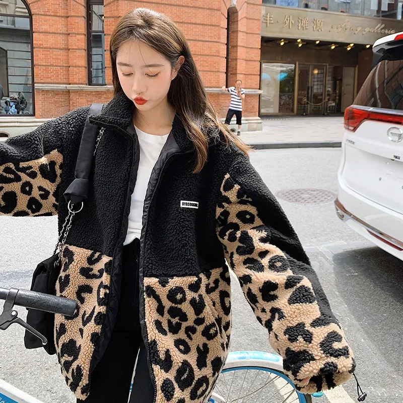 Cow Leopard Print Lapel Long-sleeved Fashion Coat Trend Faux Fur Double-sided Warmth  Winter New Women's Jacket Cute Jacket