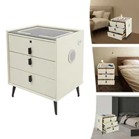 Умная тумбочка из цельного дерева, 59x50x40 см, USB + беспроводная зарядка, Bluetooth-динамик, 3 цвета, светодиодные фонари, замок с отпечатками пальцев, 3 ящика — изображение 4