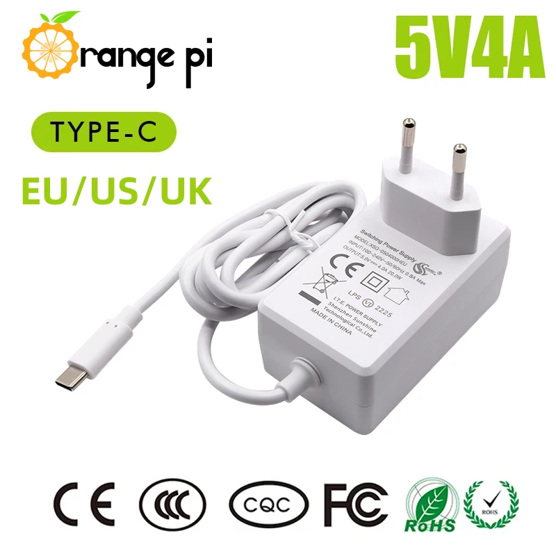 Fonte de Alimentação dc 20w Usb tipo c Adaptador de Alimentação ue Eua uk Plug para Orange pi Plus5bb4lts800 Carregador de Energia 5v 4a